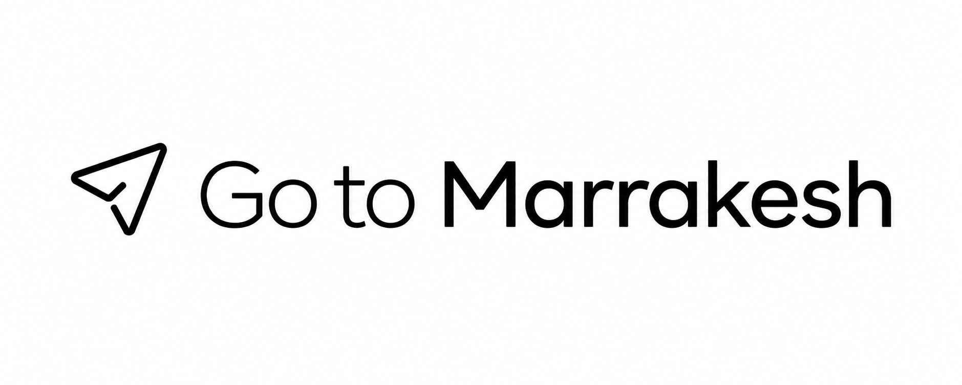 Go to Marrakesh logo featurin a modern travel paper plane icon for Marrakech tours, desert trips, activities and Morocco travel experiences.